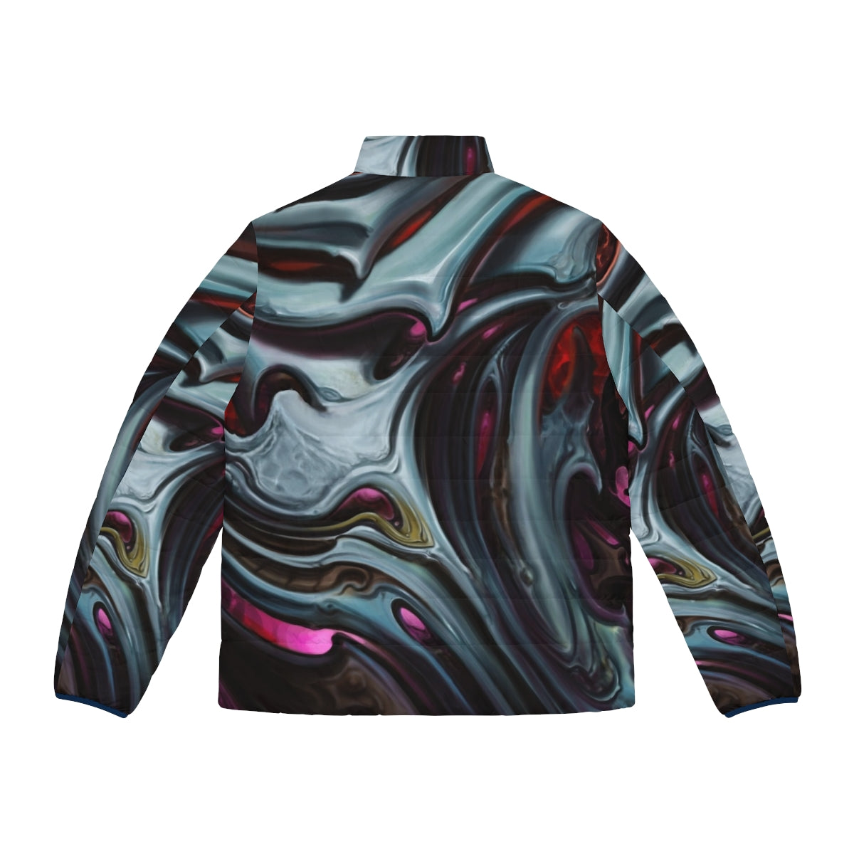 Biomechanical dark puffer jacket with organic, tattoo-inspired design - Back