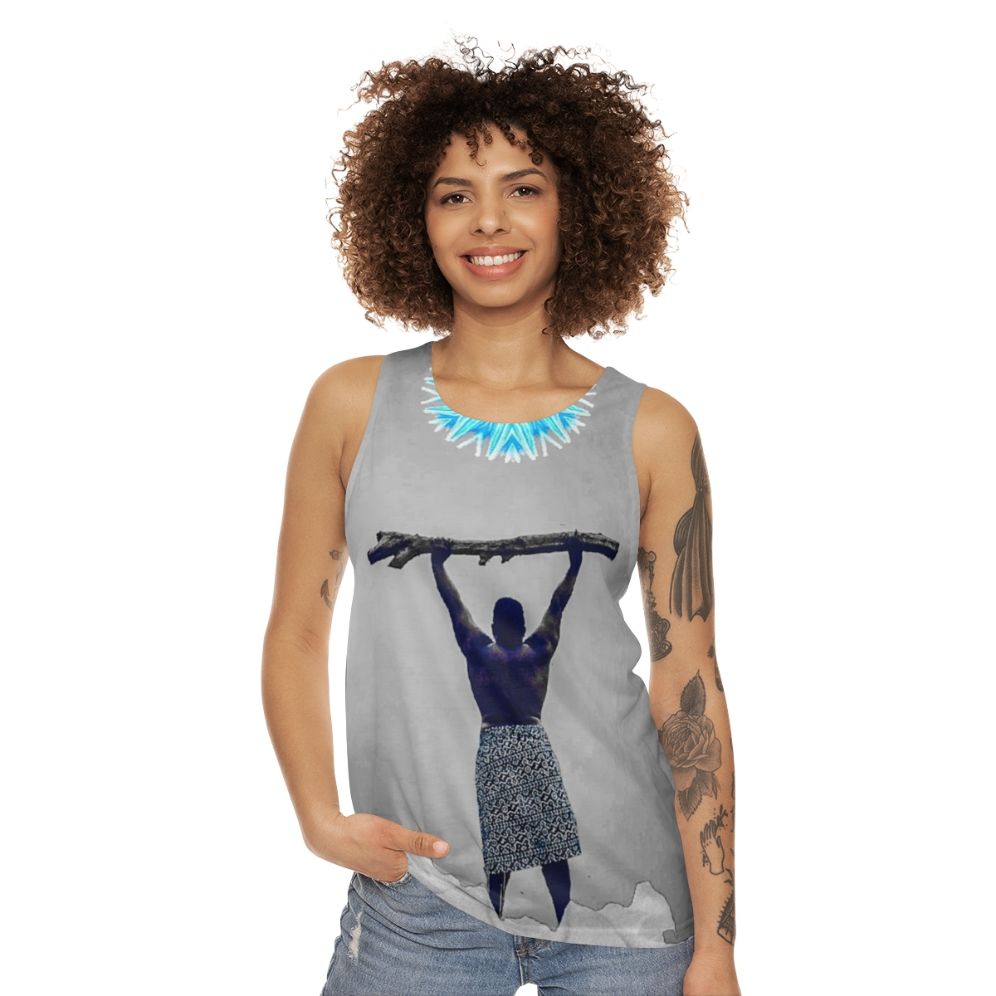 Unisex tank top featuring a digital illustration of a star above snowy mountains - women