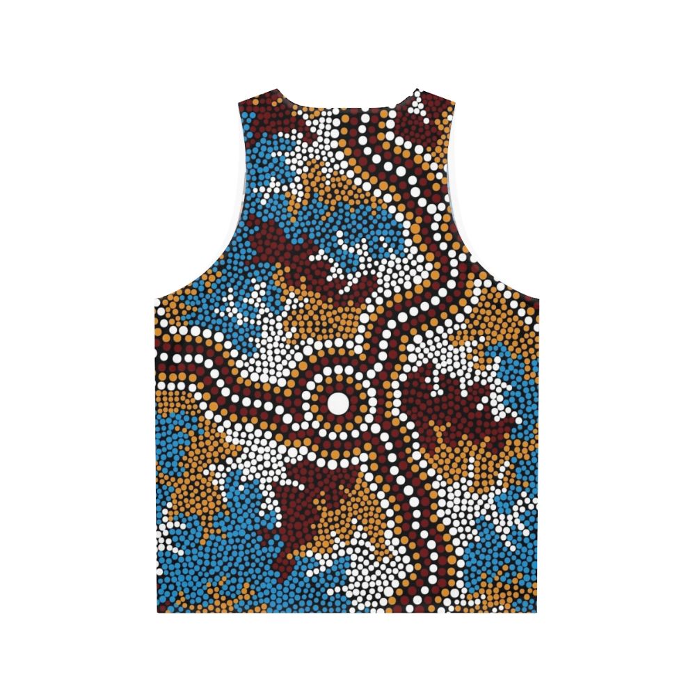 Unisex Tank Top with Aboriginal Art Depicting Wetland Dreaming - Back