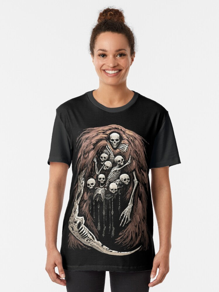 Gravelord skeleton graphic on dark t-shirt - Women