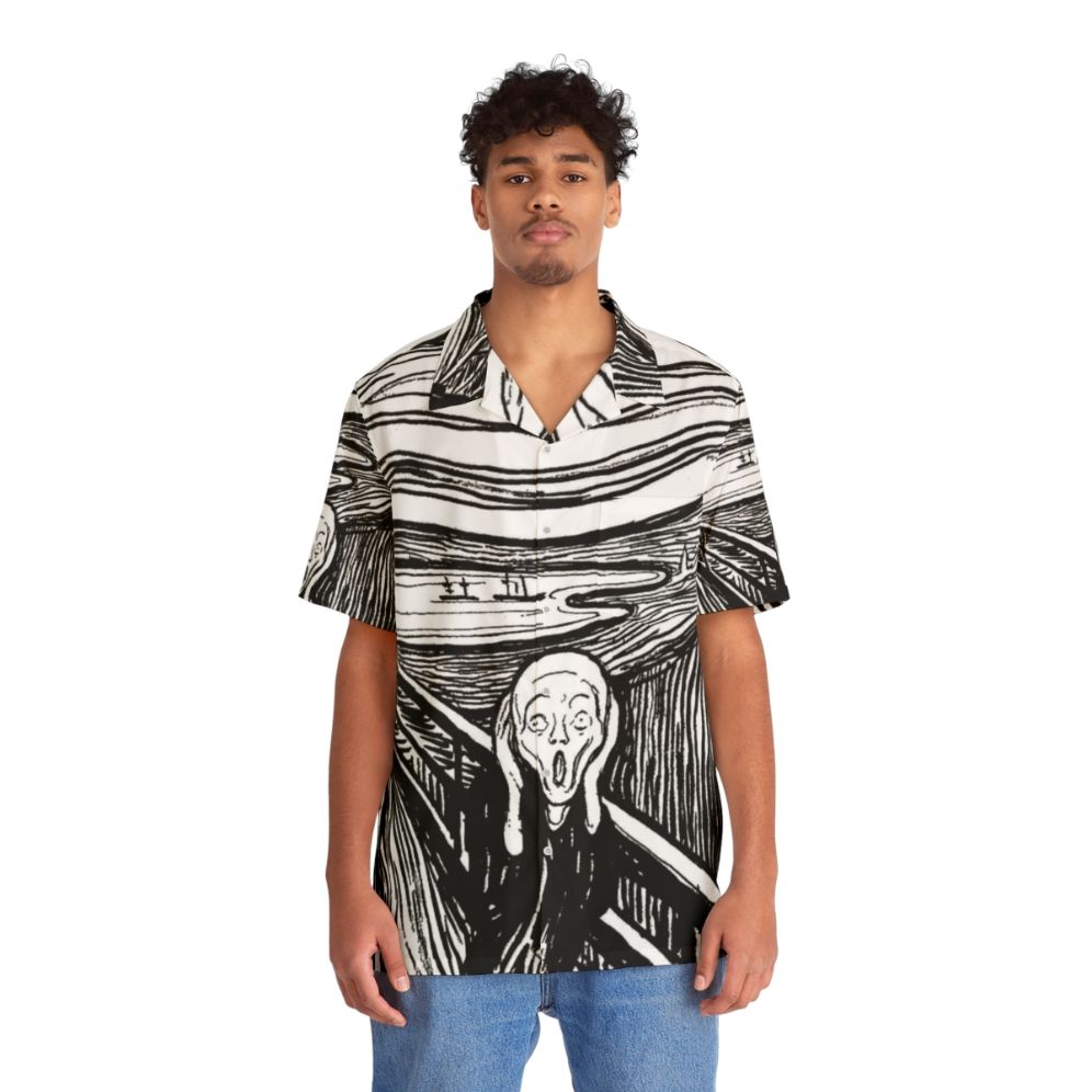 Edvard Munch The Scream Black and White Hawaiian Shirt - People Front