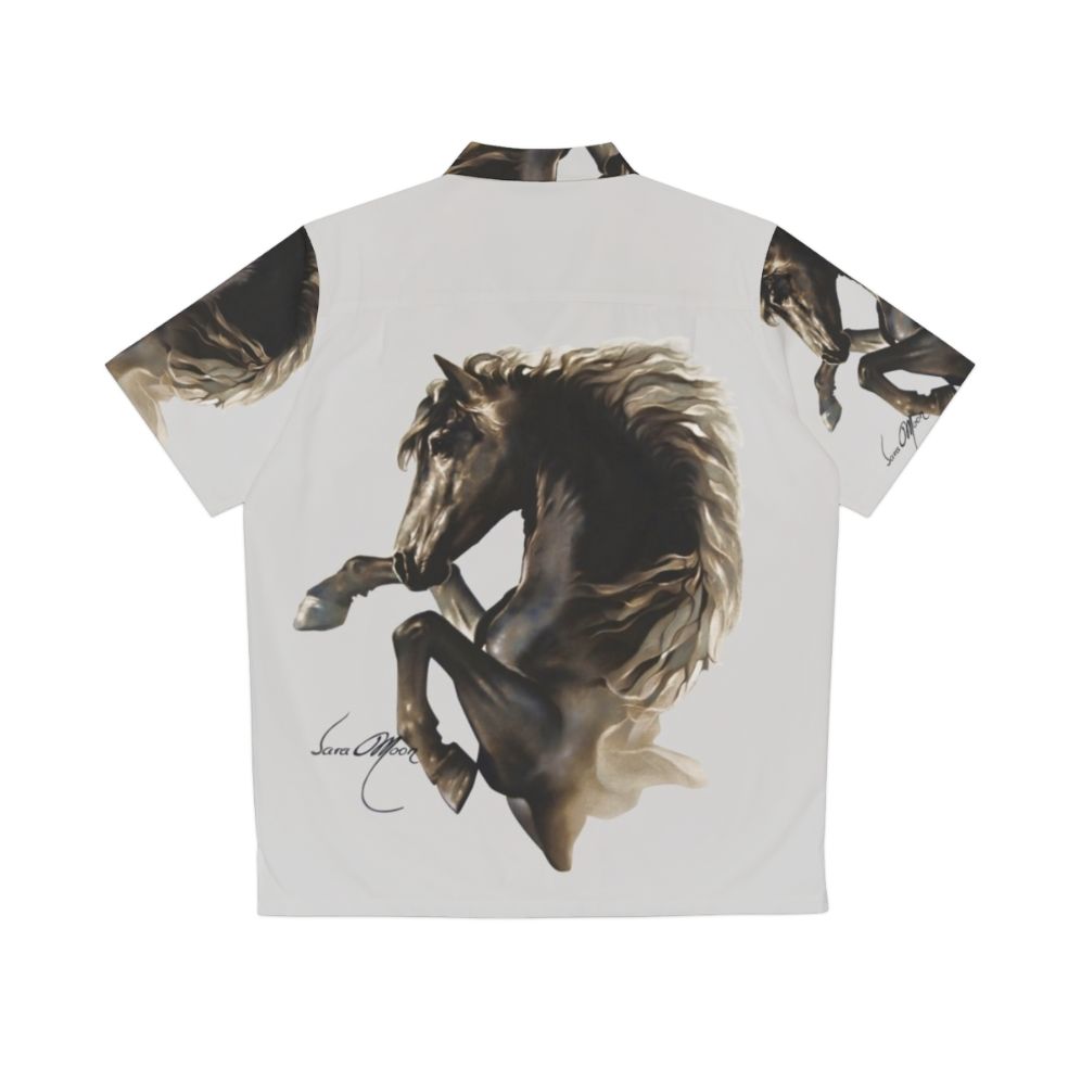 Black horse print Hawaiian shirt - Back