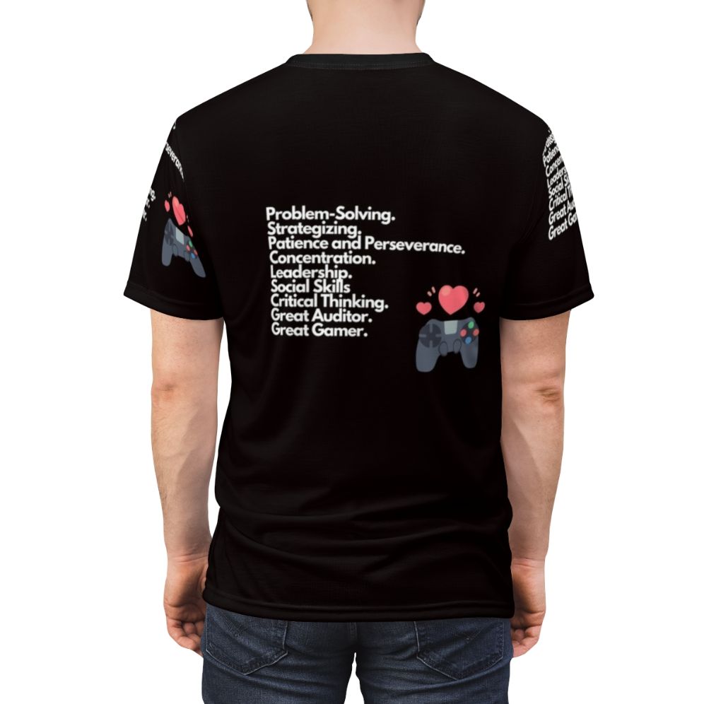 Auditing and Gaming Skills T-shirt featuring an occupations design for bookkeepers, accountants, and gamers - men back