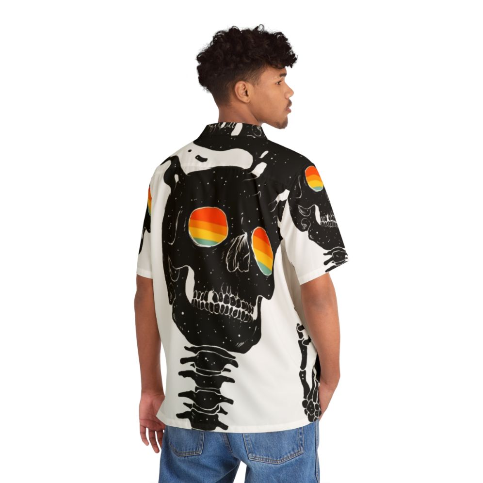 Cosmic Existence Surreal Hawaiian Shirt with Skeleton and Galaxy Print - People Back