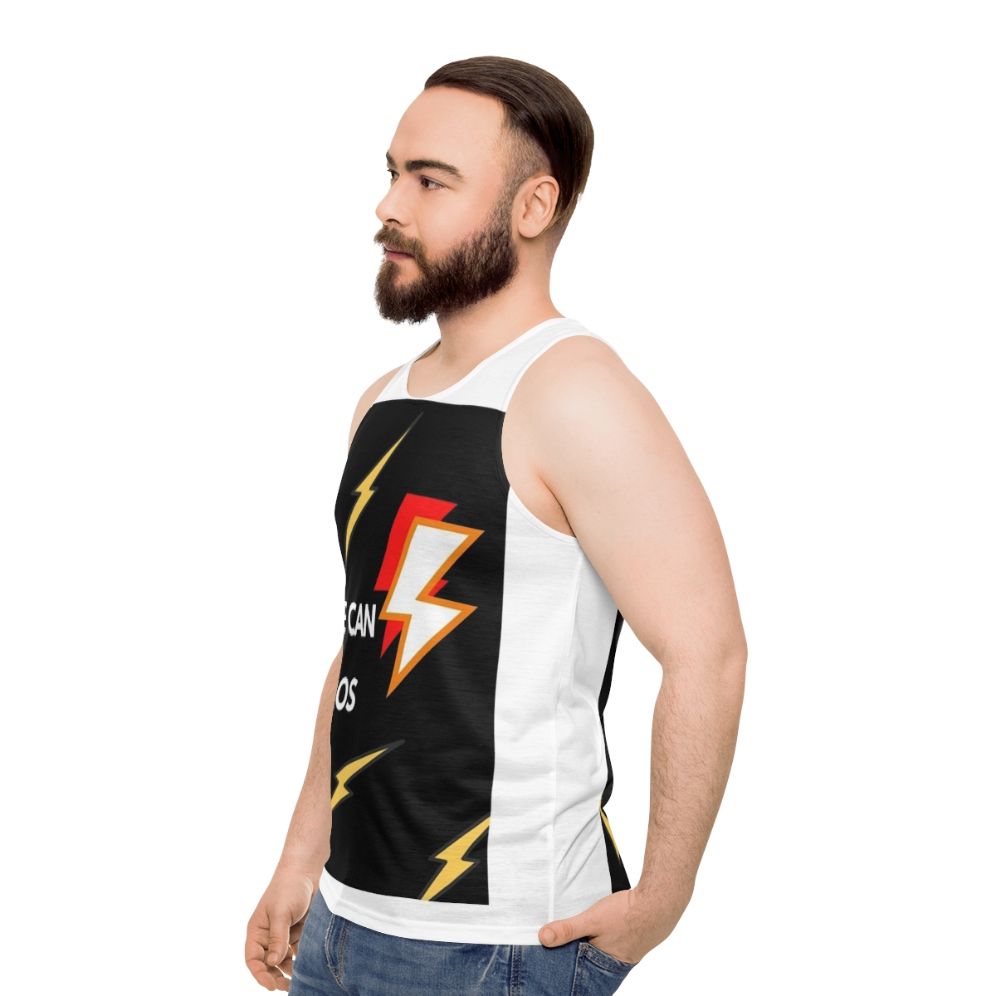 "We Can Be Heros Unisex Black Lightning Tank Top" - men side