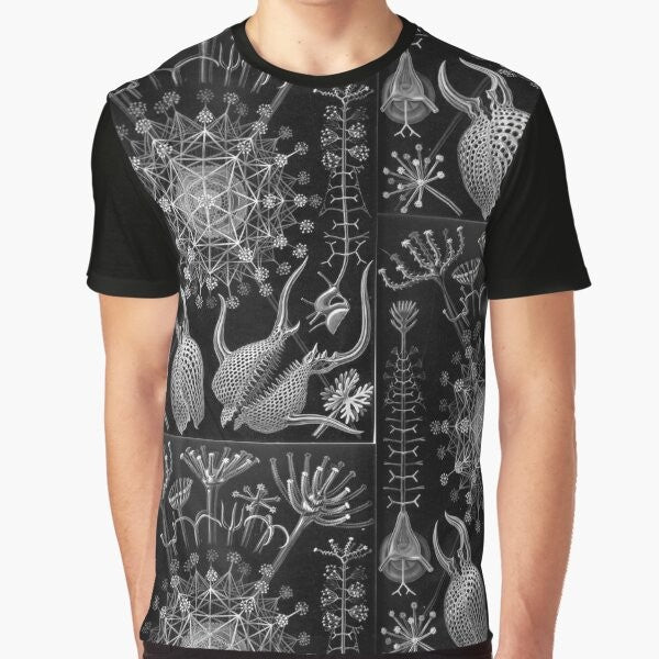 Ernst Haeckel Phaeodaria Illustration Graphic T-Shirt featuring a detailed illustration of phaeodarian plankton