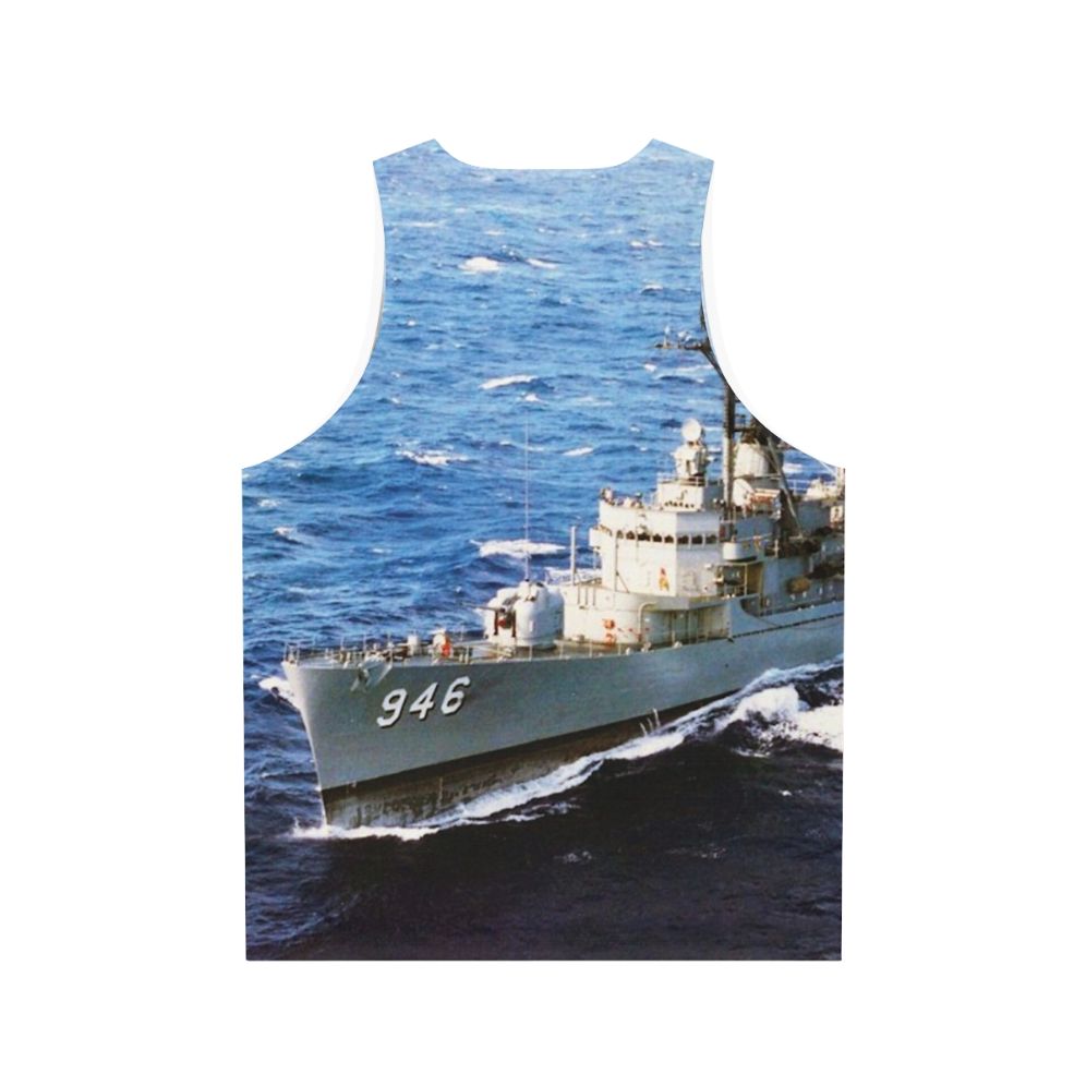 Unisex Navy Tank Top with USS Edson DD 946 Design - Back