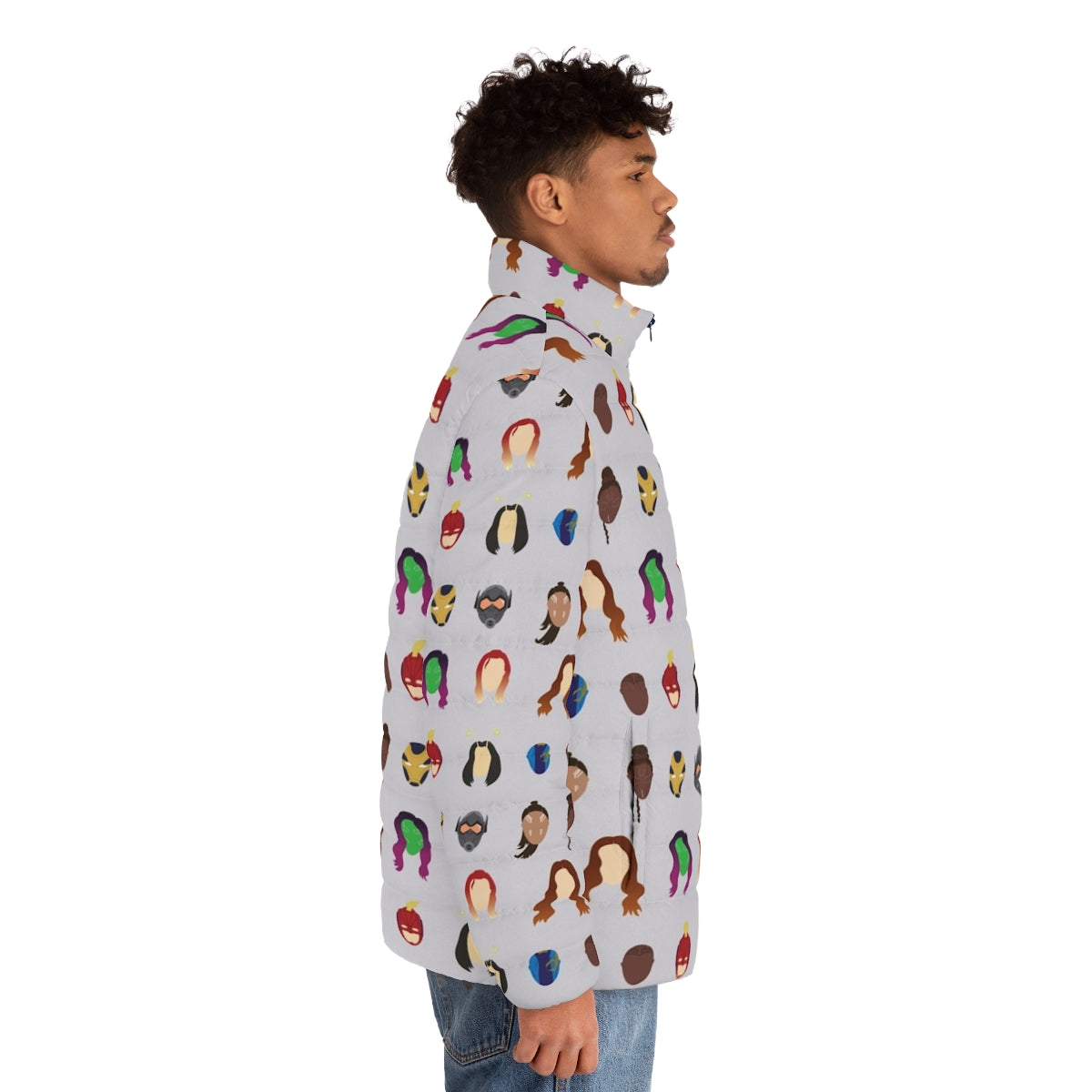 Empowering "She's Got This" Women's Puffer Jacket with Feminist and Superhero Motifs - men side right