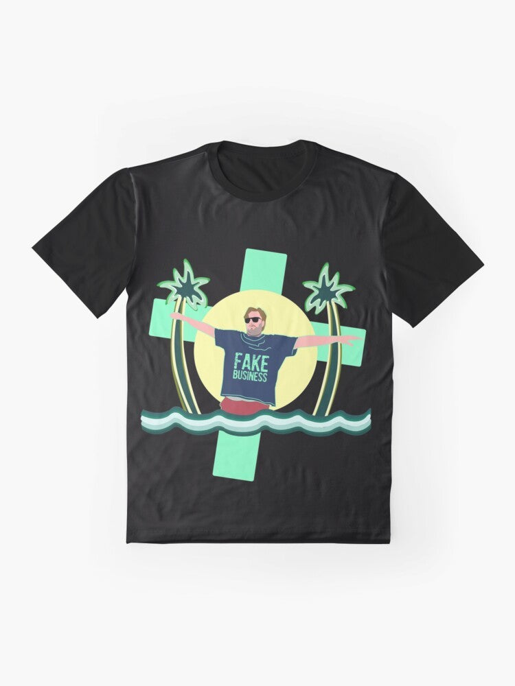 Tim Dillon comedy graphic t-shirt with palm trees and sun - Flat lay