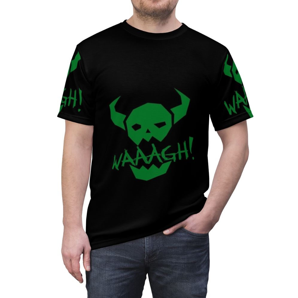 Ork inspired t-shirt with fantasy art design for tabletop gaming enthusiasts - men front