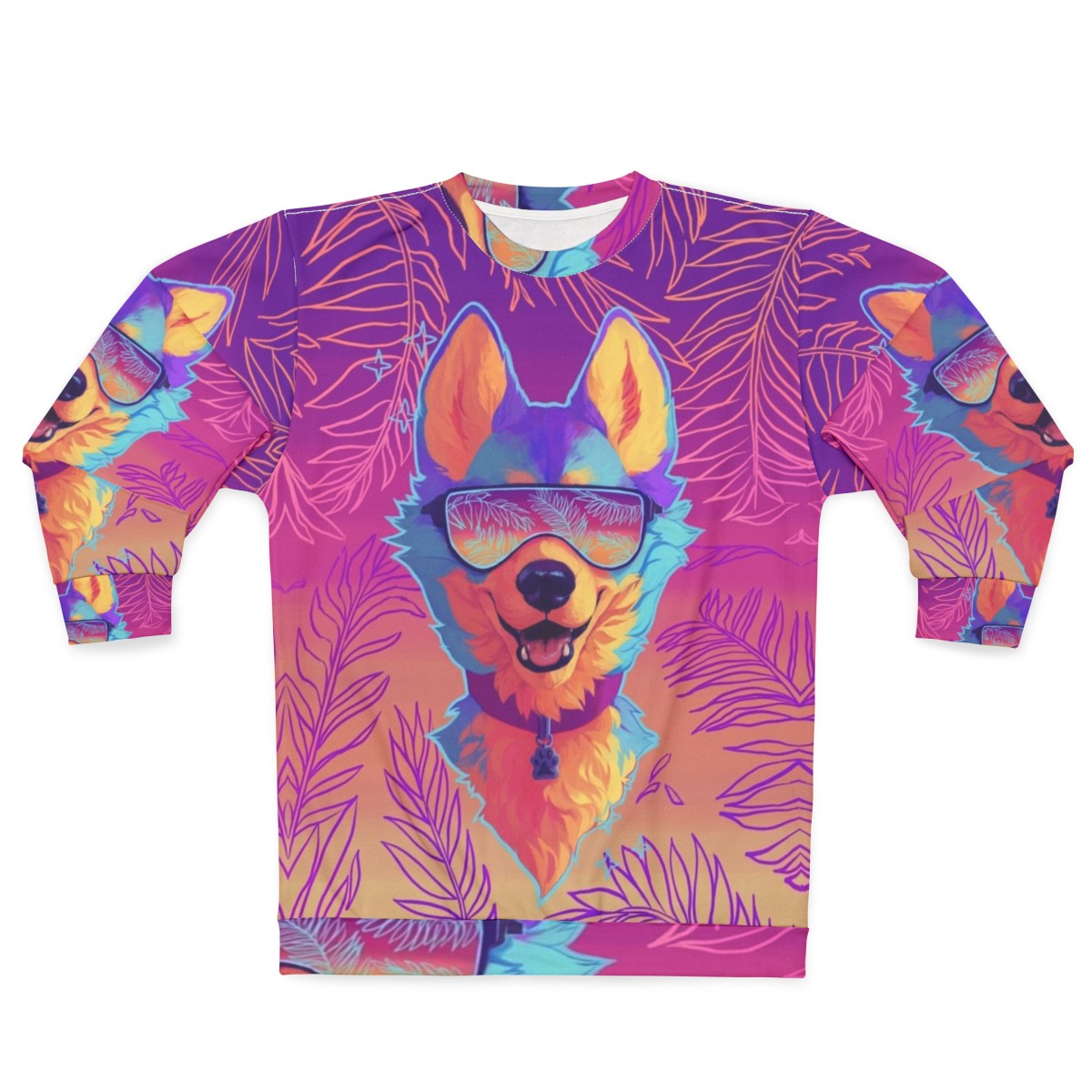 Sparkle Dog Furry Sweatshirt with Vaporwave Aesthetic Design