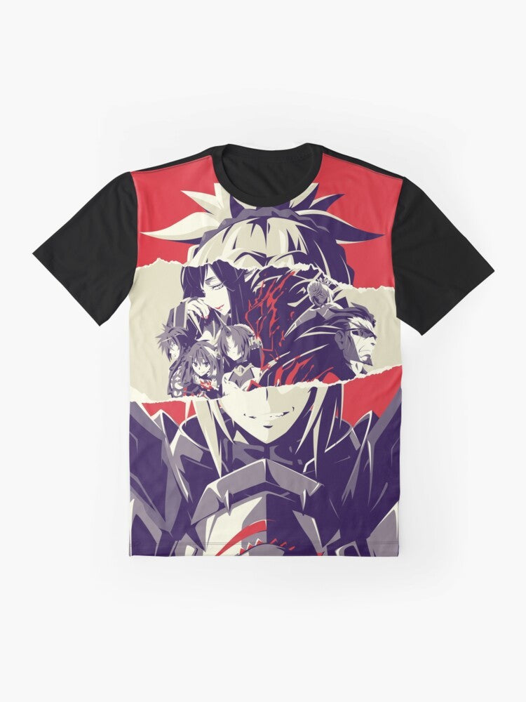 Fate Apocrypha anime-inspired graphic t-shirt with "Defiance" design featuring Mordred and Saber - Flat lay