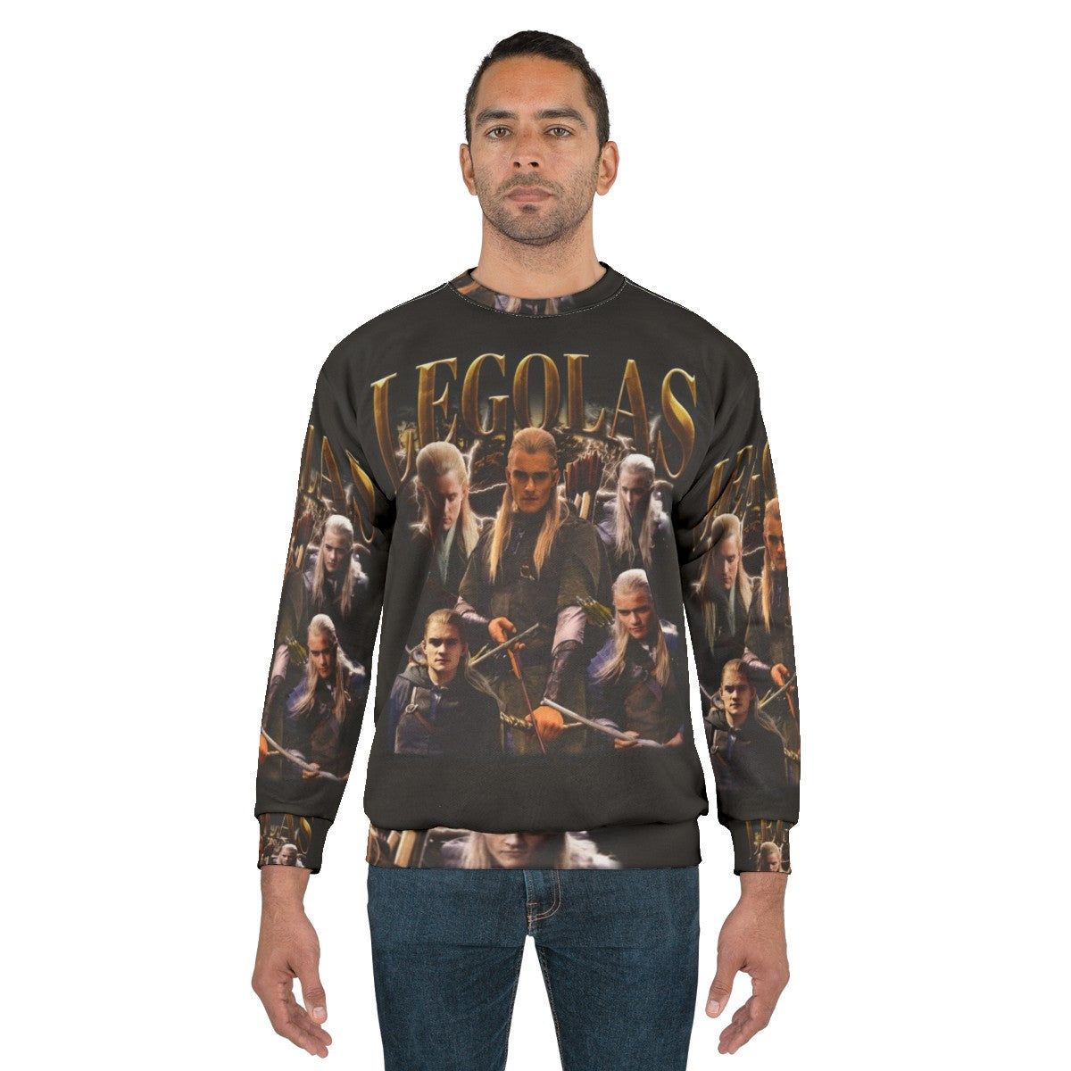 Retro Legolas sweatshirt featuring Orlando Bloom's iconic character from Lord of the Rings - men