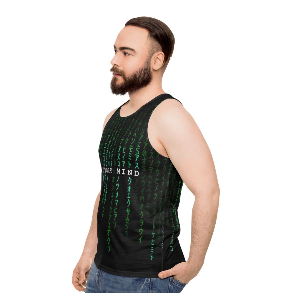 Matrix inspired digital rain design unisex tank top - men side