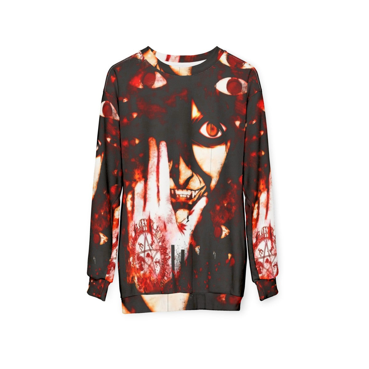 Hellsing anime-inspired sweatshirt with dark, gothic design - hanging