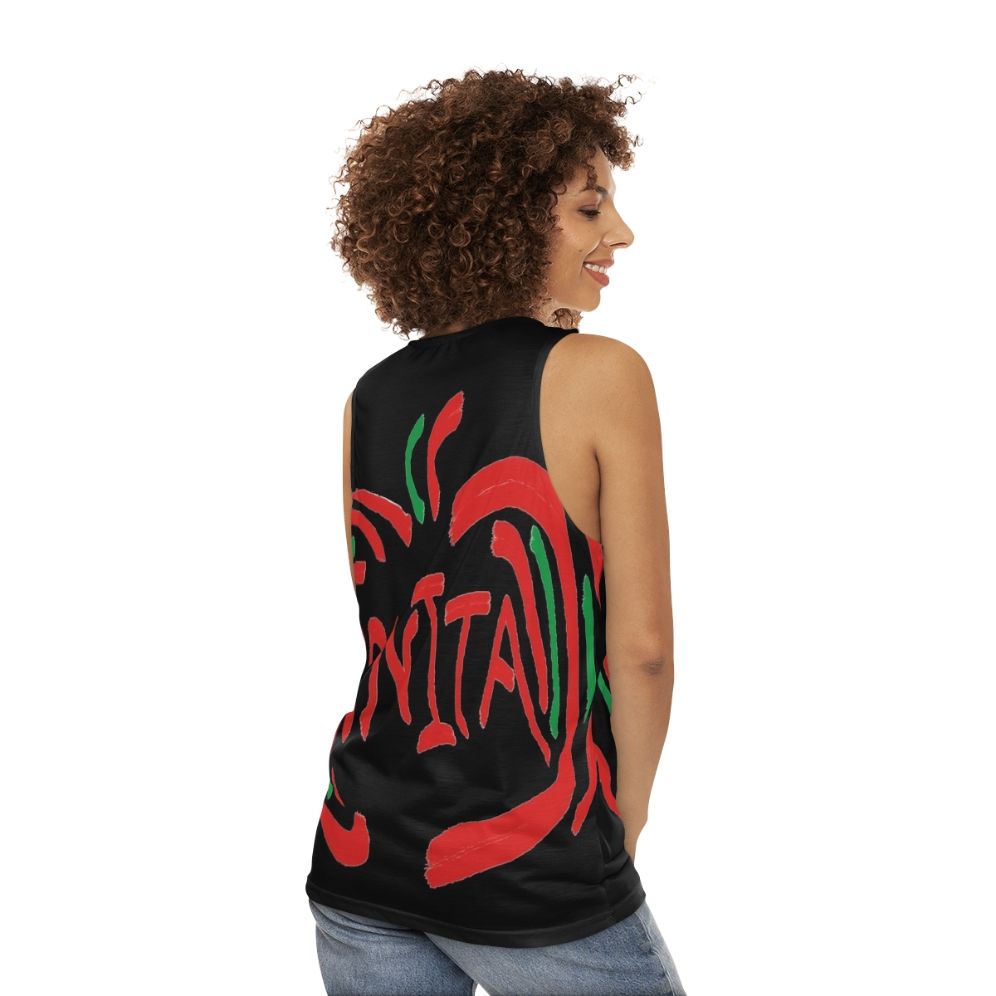 Unisex tank top with Bonita Apple graphic - women back