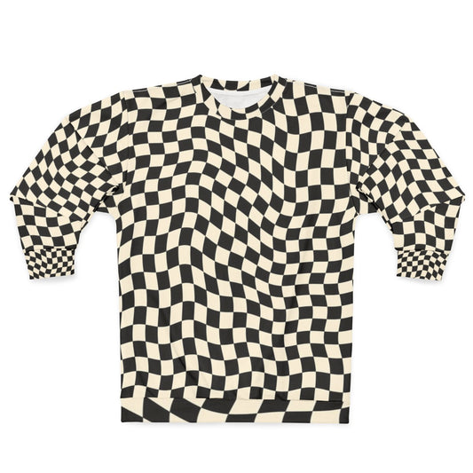 Retro wavy checkerboard pattern sweatshirt