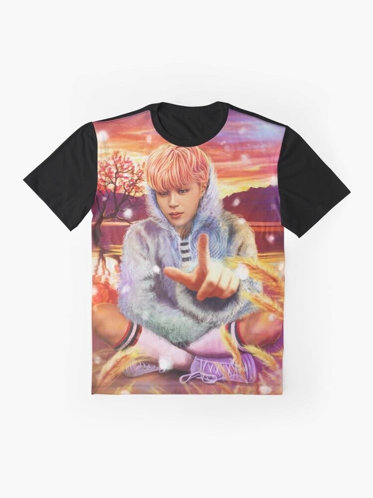 Graphic t-shirt featuring BTS member Jimin with "Spring Day" design - Flat lay