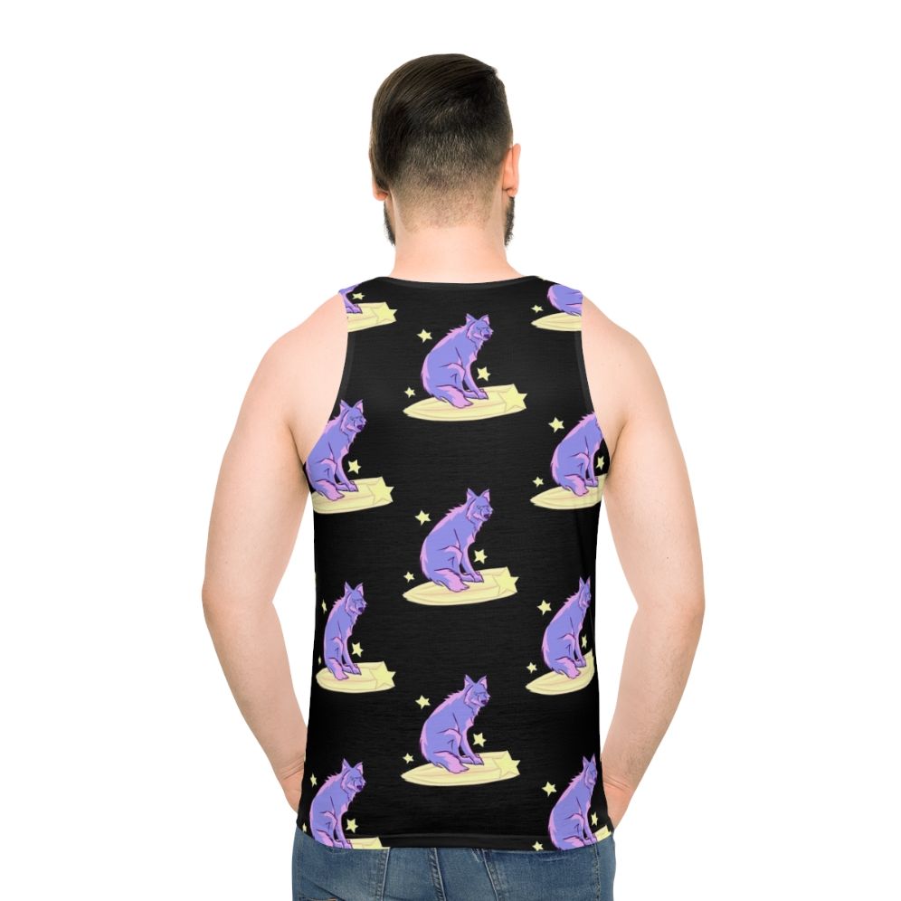 Unisex tank top with a celestial wolf design - men back