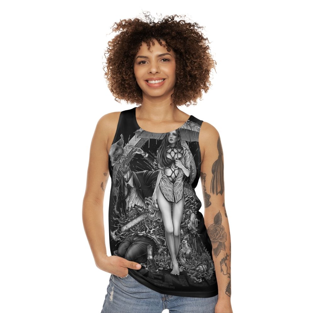 Unisex tank top with minimalist line art design - women