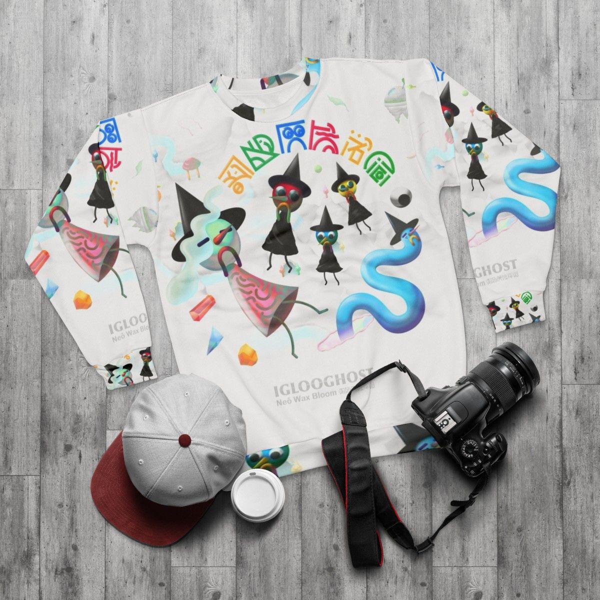 Iglooghost Neo Wax Bloom Sweatshirt featuring abstract artwork - flat lay