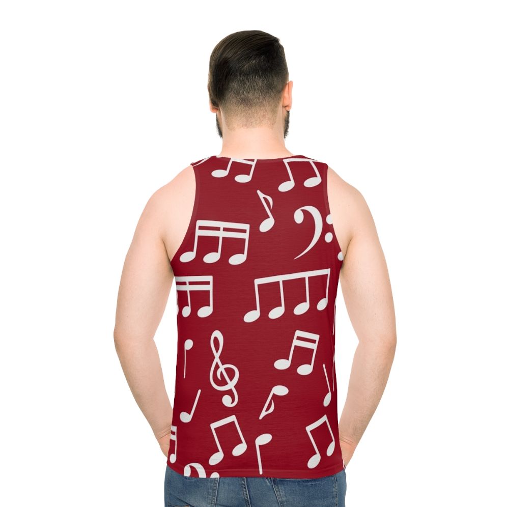 White music notes unisex tank top with red background - men back