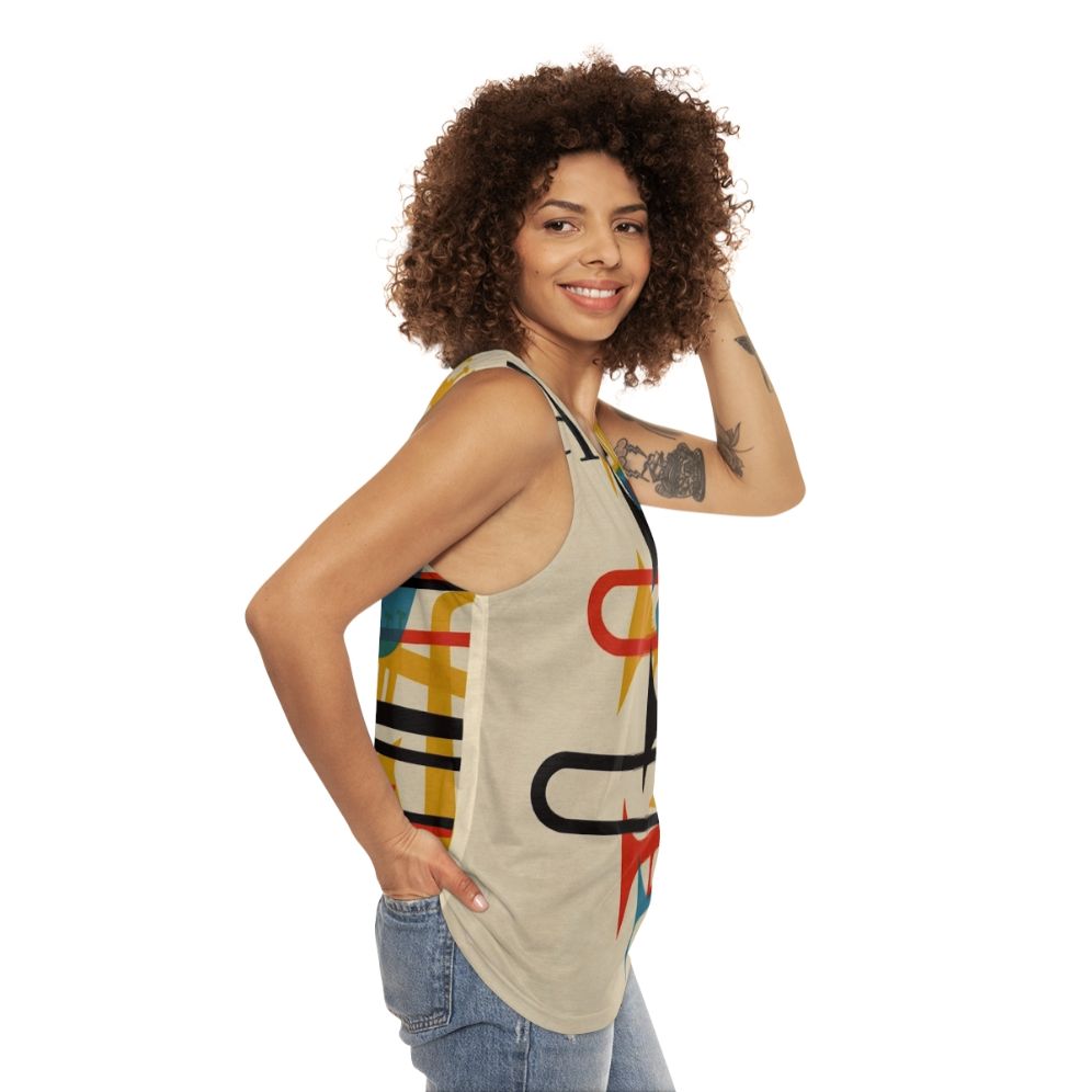 Jazz Unisex Tank Top with Saxophone and Trumpet Graphic - women side