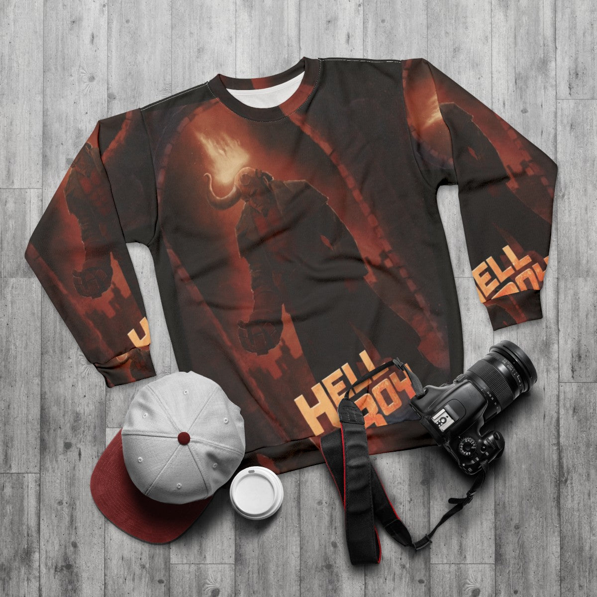 Hellboy Sweatshirt - Supernatural Fantasy Comic Book Apparel - flat lay