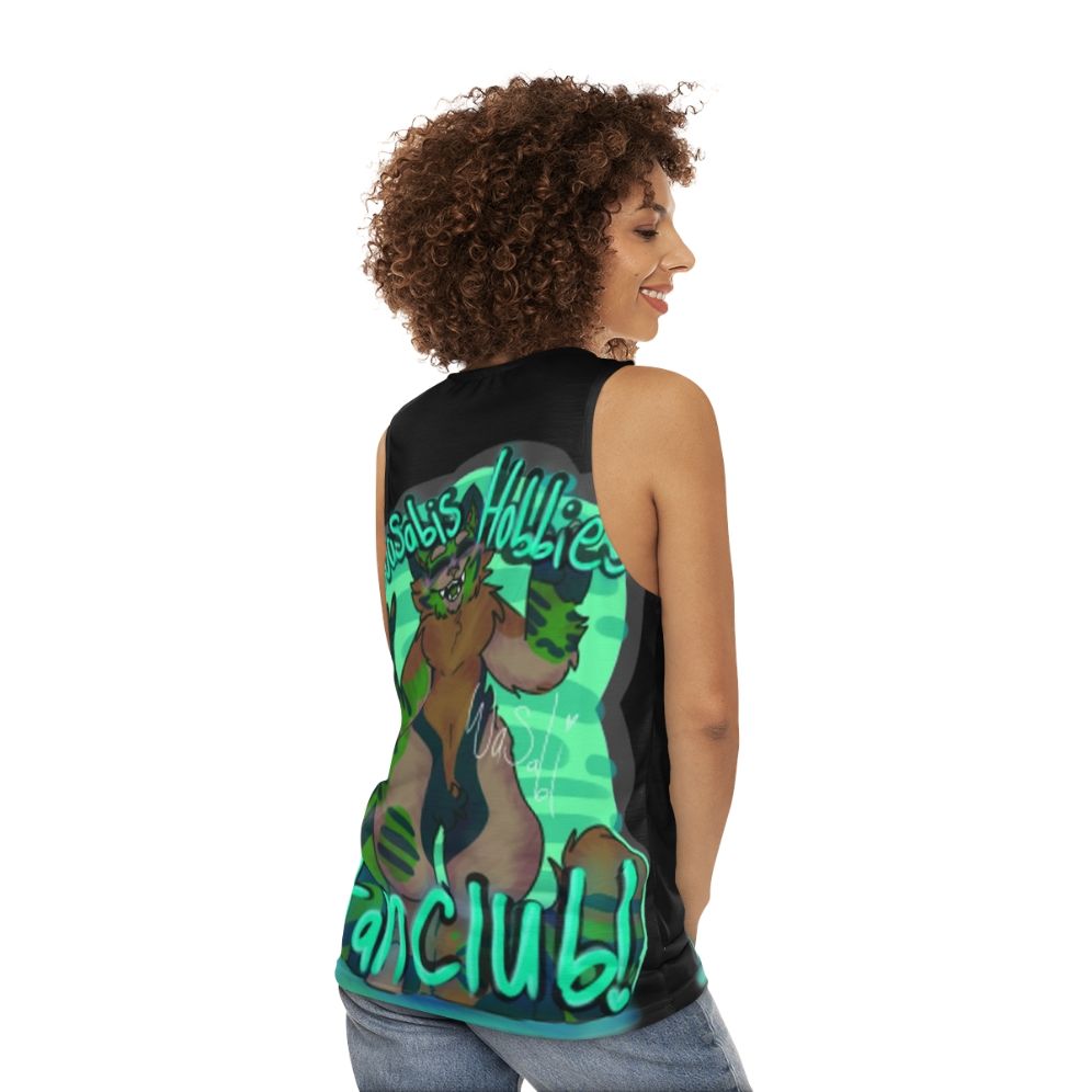 Unisex hobbies cartoon design tank top - women back