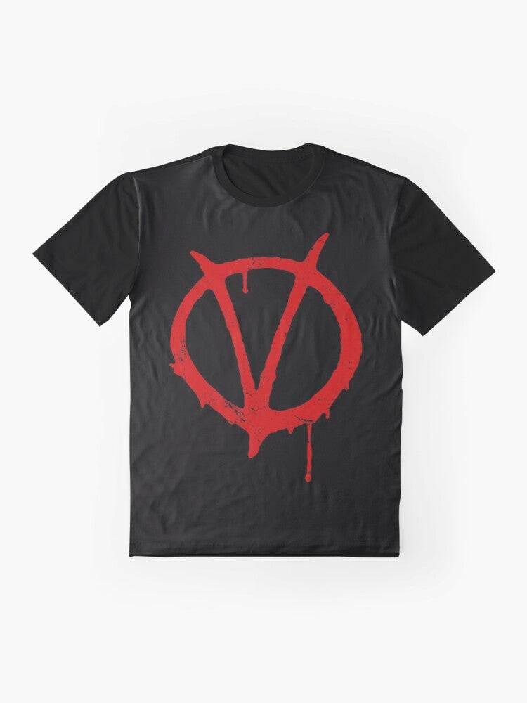 V for Vendetta vintage graphic novel symbol t-shirt - Flat lay