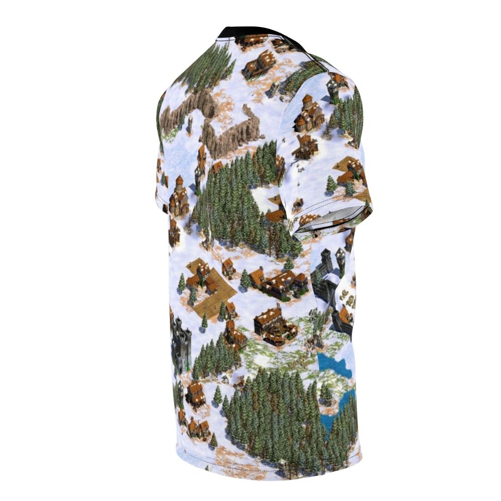 Vintage-style t-shirt featuring a snowy landscape design inspired by the classic real-time strategy game Age of Empires. - men right