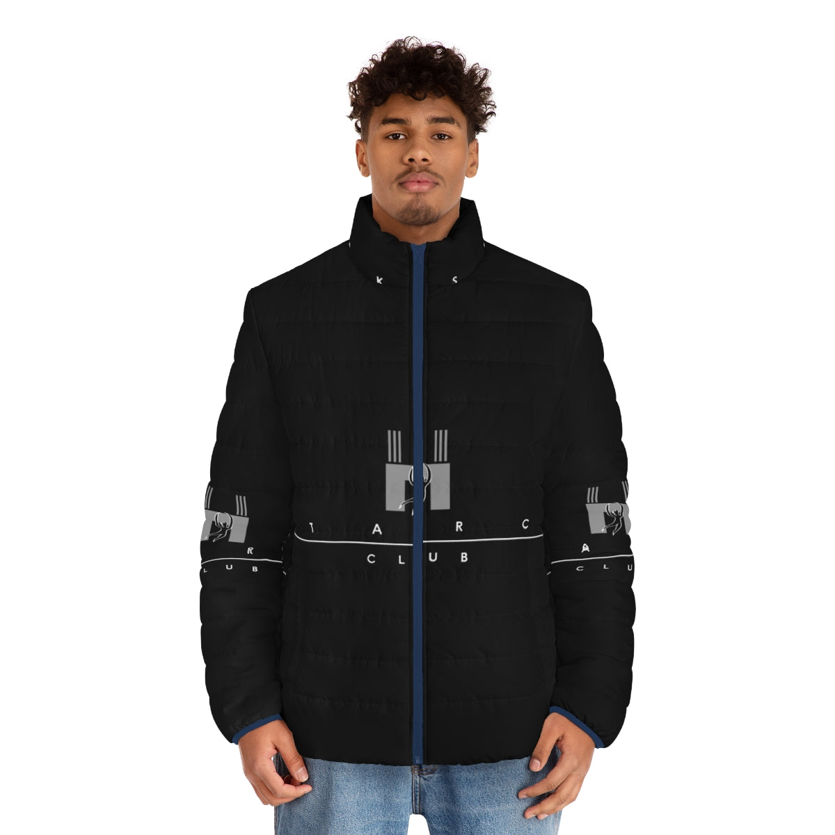 Starck Retro Dark Puffer Jacket featuring a retro aesthetic and avant-garde design - men front