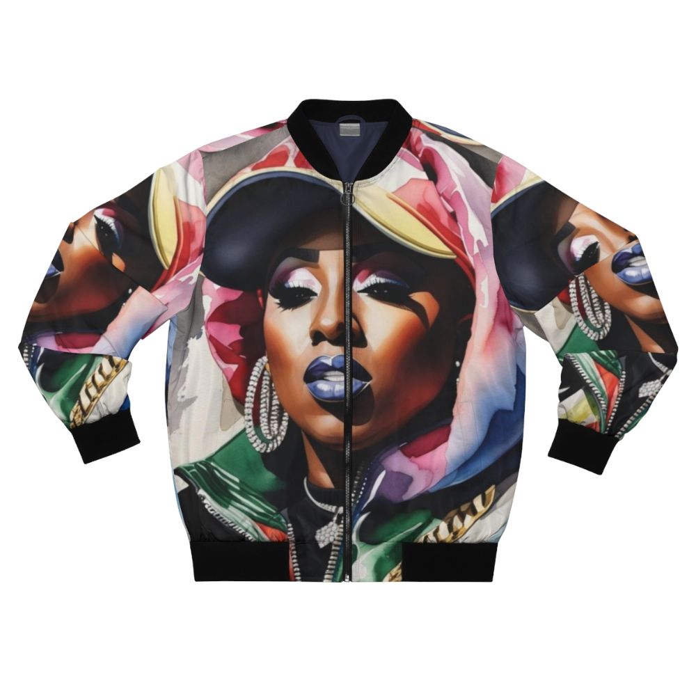 Missy Elliott inspired watercolor bomber jacket for women