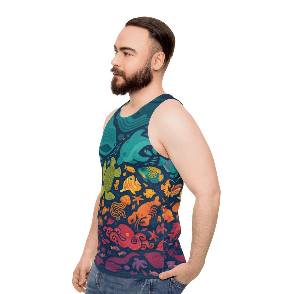 Colorful aquatic spectrum unisex tank top - men side