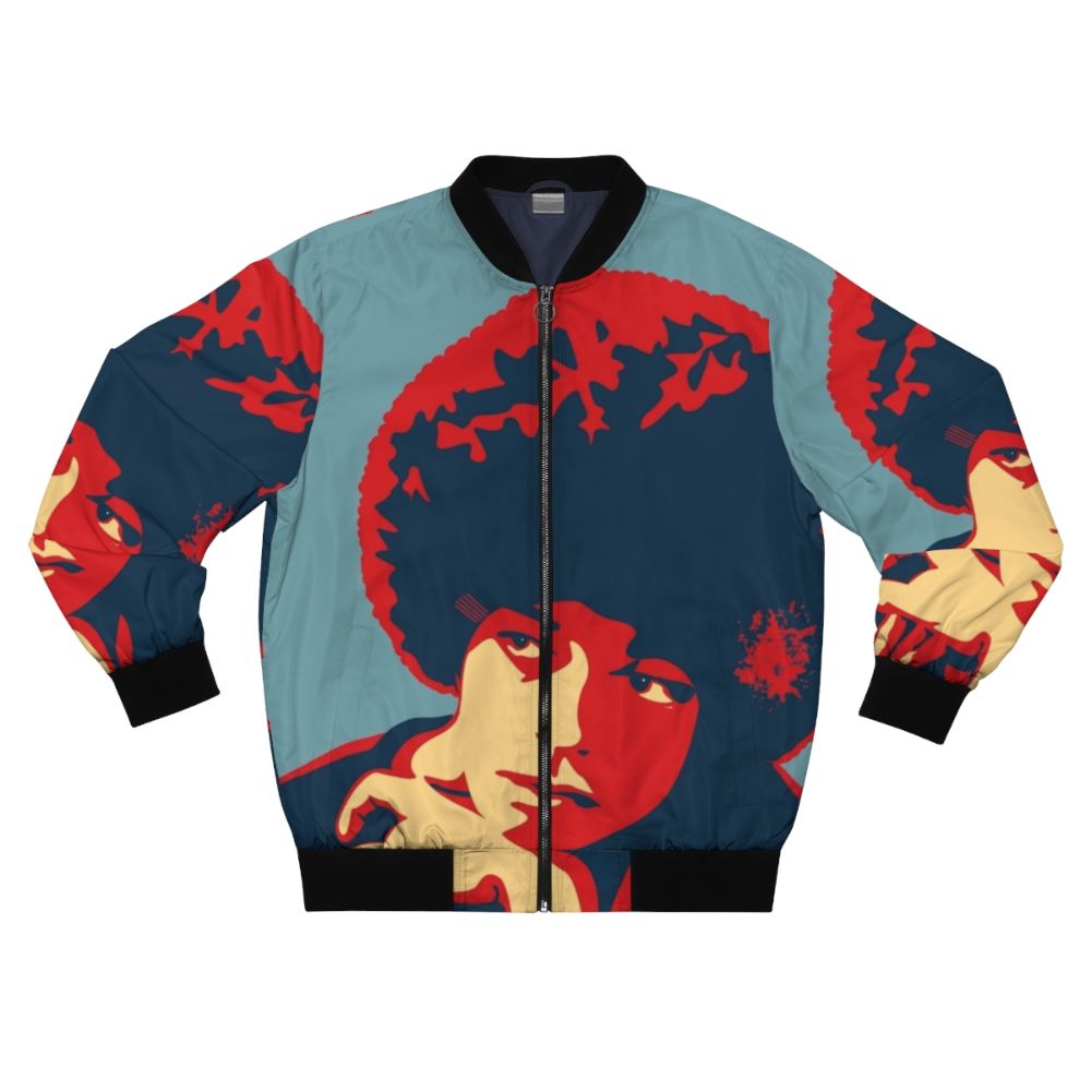 Stylish bomber jacket featuring a portrait of Angela Davis, a prominent African American activist and feminist.