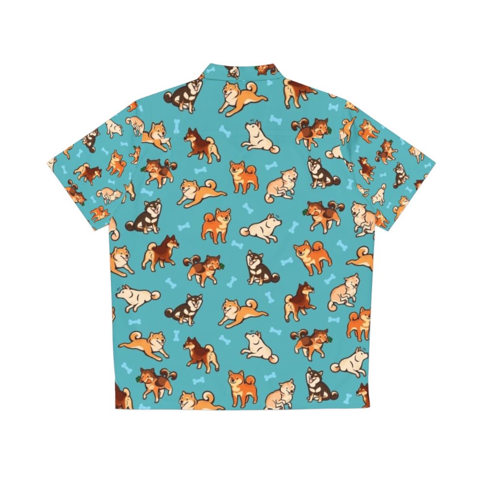 Blue Shiba Inu Hawaiian Shirt with Cute Dog Pattern - Back