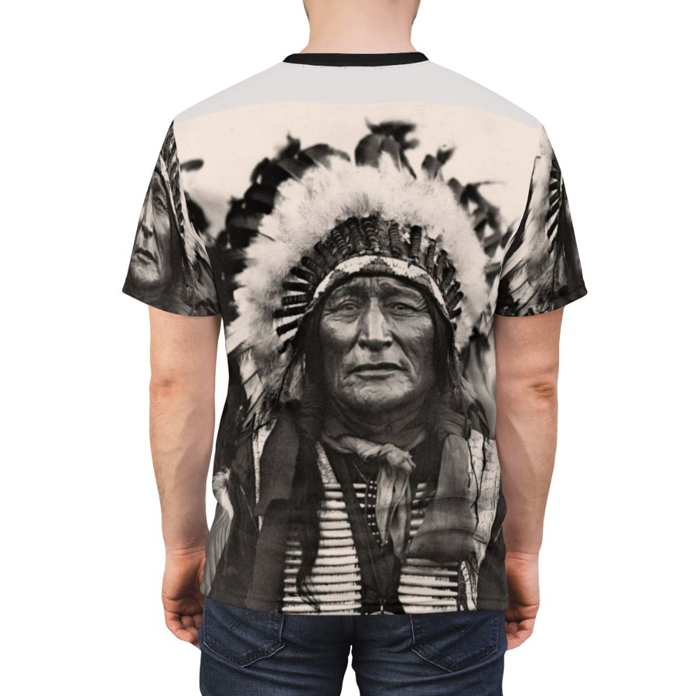 Comanche-inspired t-shirt with a striking native american pattern design - men back