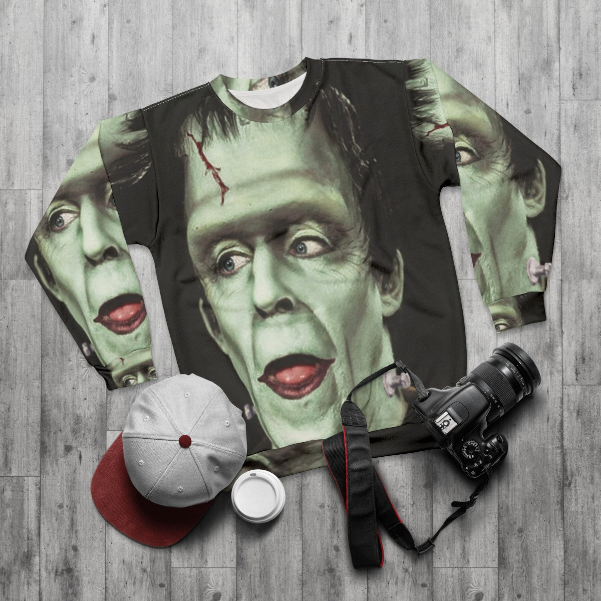 Retro Herman Munster sweatshirt from The Munsters TV series - flat lay