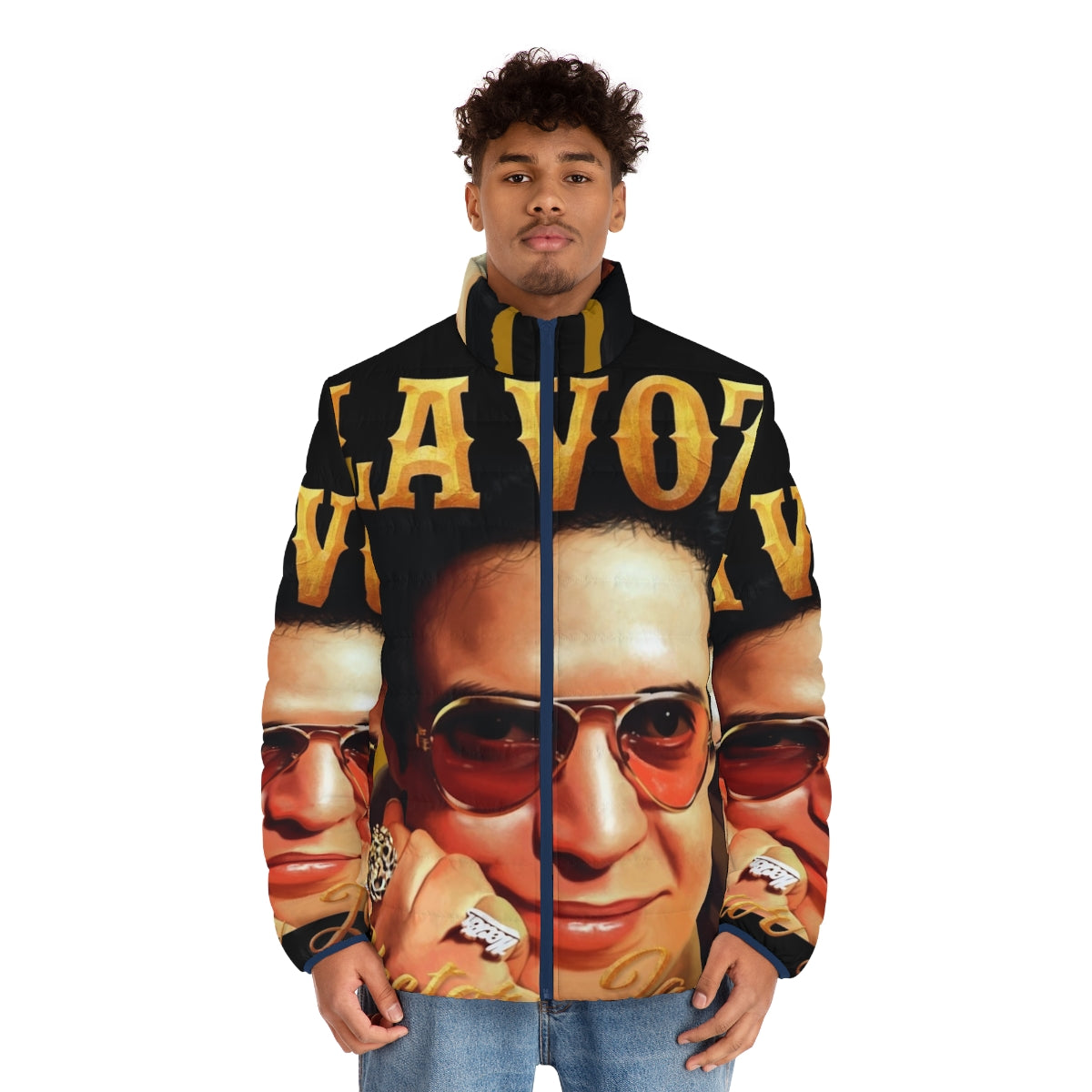 Hector Lavoe, the Puerto Rican singer known as "La Voz", wearing a puffer jacket - men front