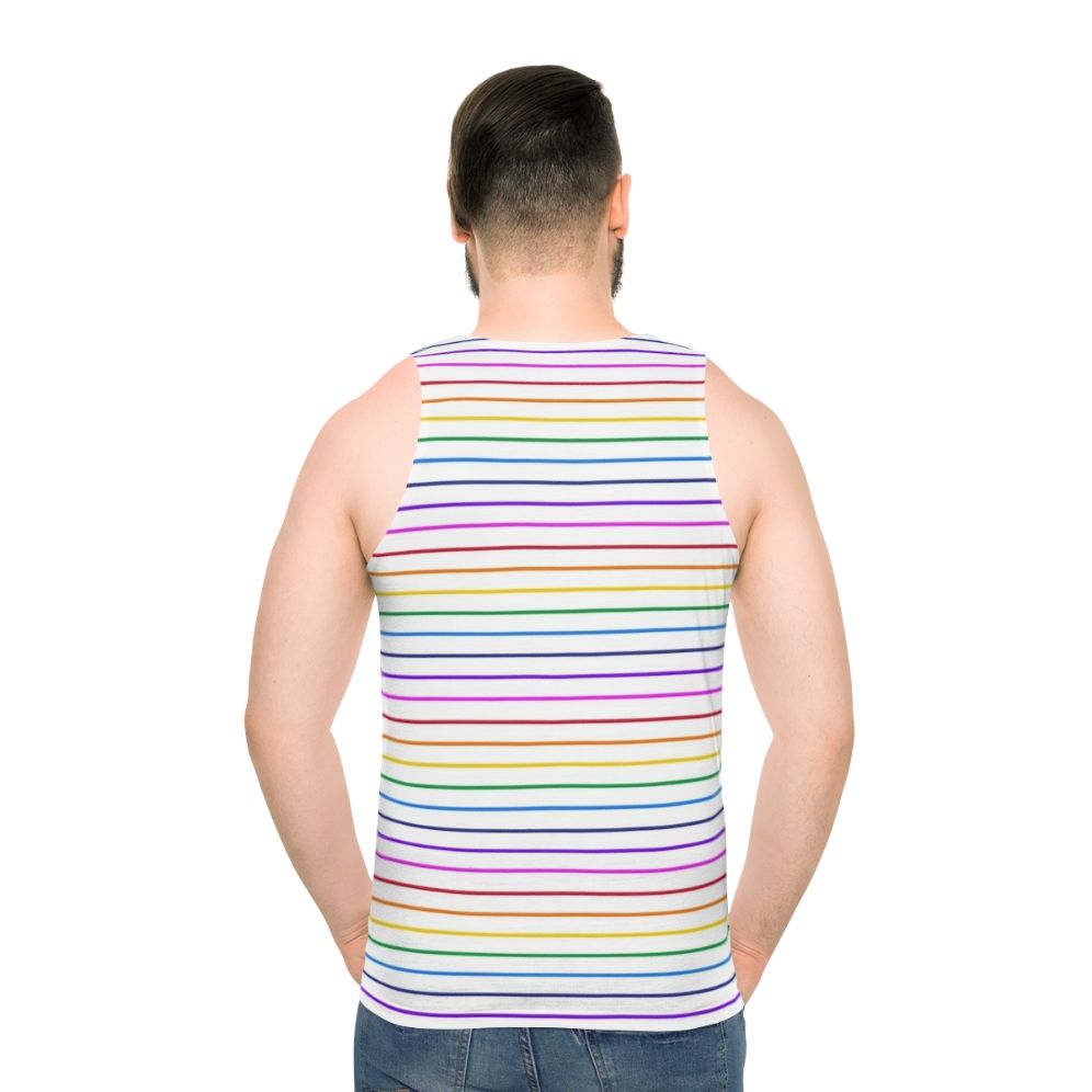 Unisex tank top with horizontal rainbow stripes - men back