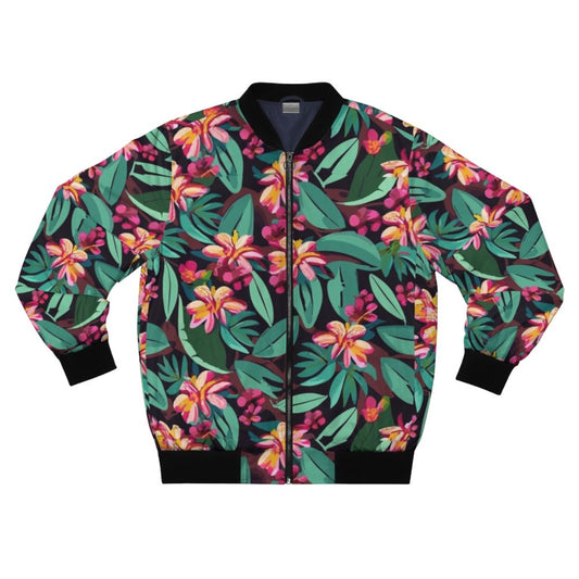 Dark Hawaiian flowers floral pattern bomber jacket