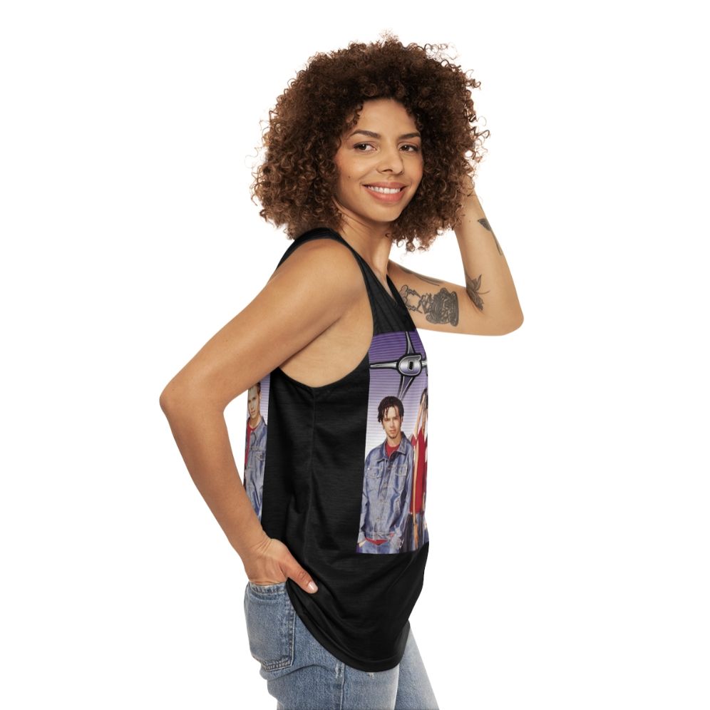 Unisex tank top featuring retro boy band music design - women side