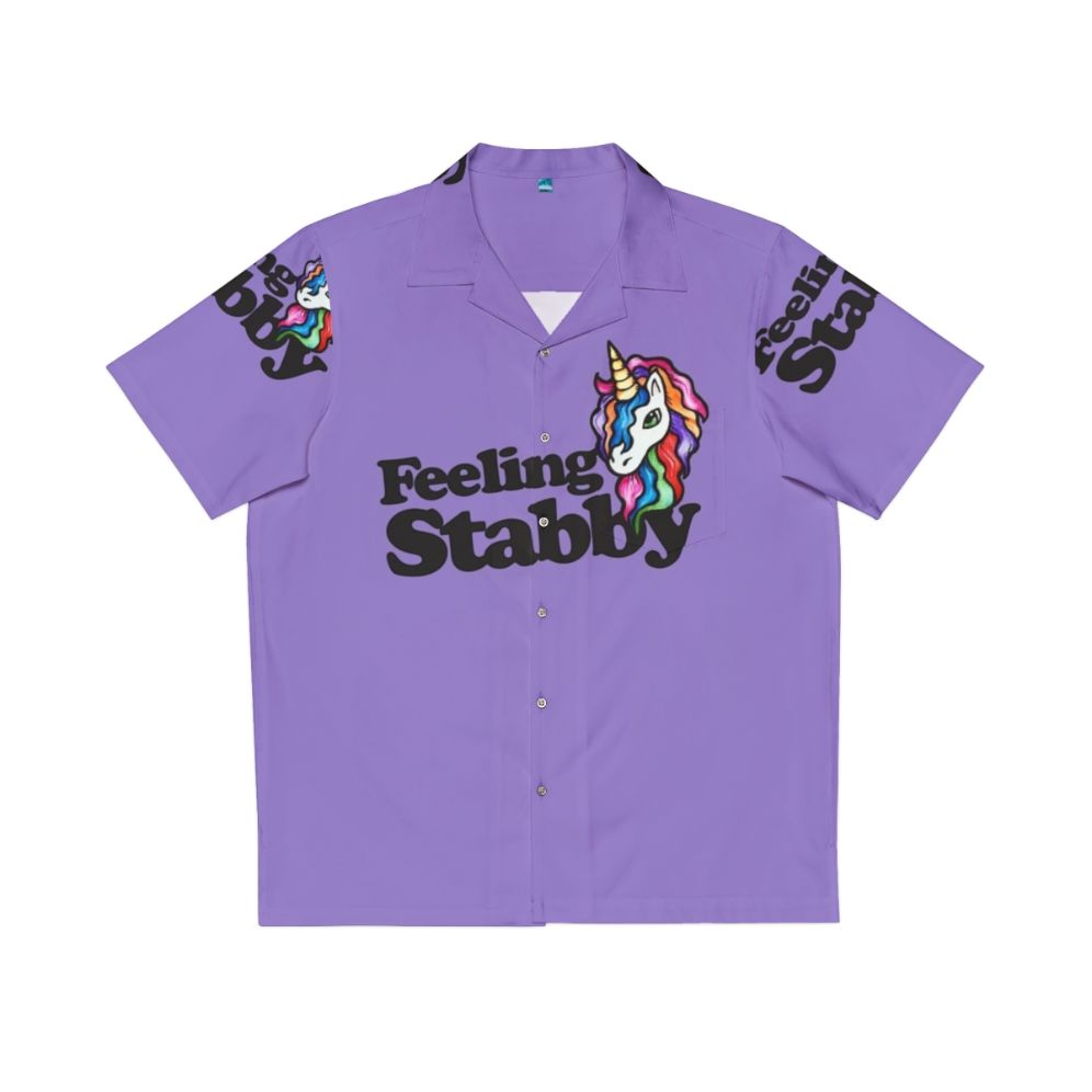 Feeling Stabby Retro Hawaiian Shirt with Cute Rainbow Unicorns