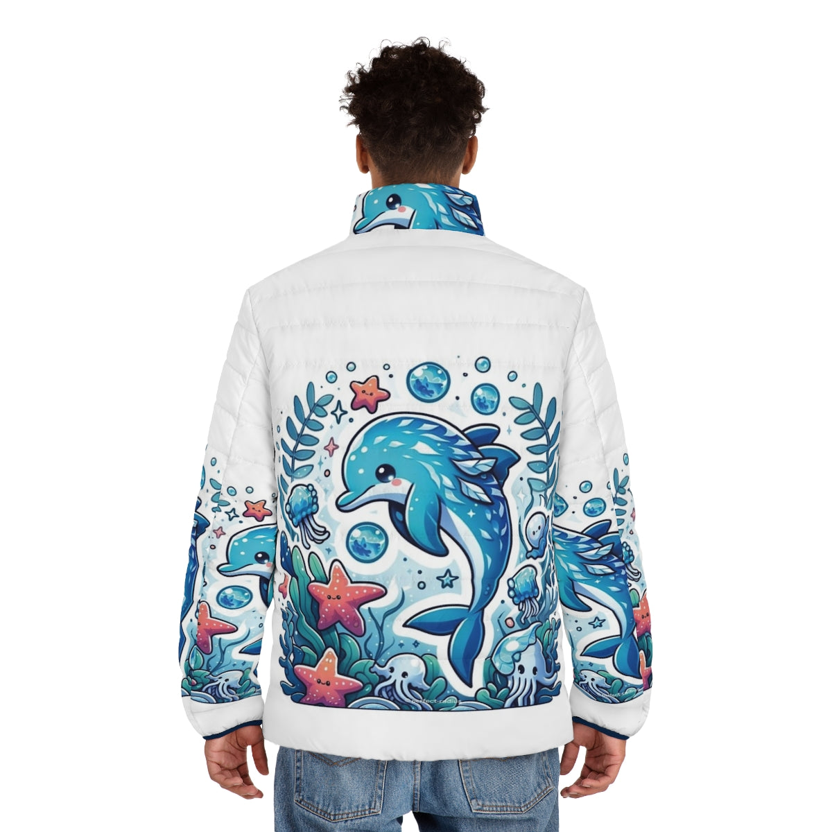 Frostfin dolphin puffer jacket with fantastical and cute design - men back