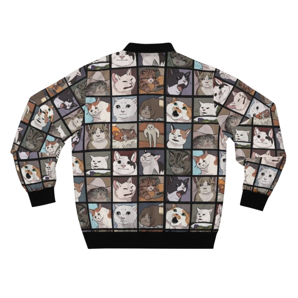 Meme Cats 2.0 Bomber Jacket featuring cute and funny crying cat memes - Back