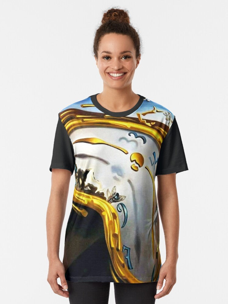 A t-shirt featuring a surreal graphic design inspired by the artwork of Salvador Dali - Women