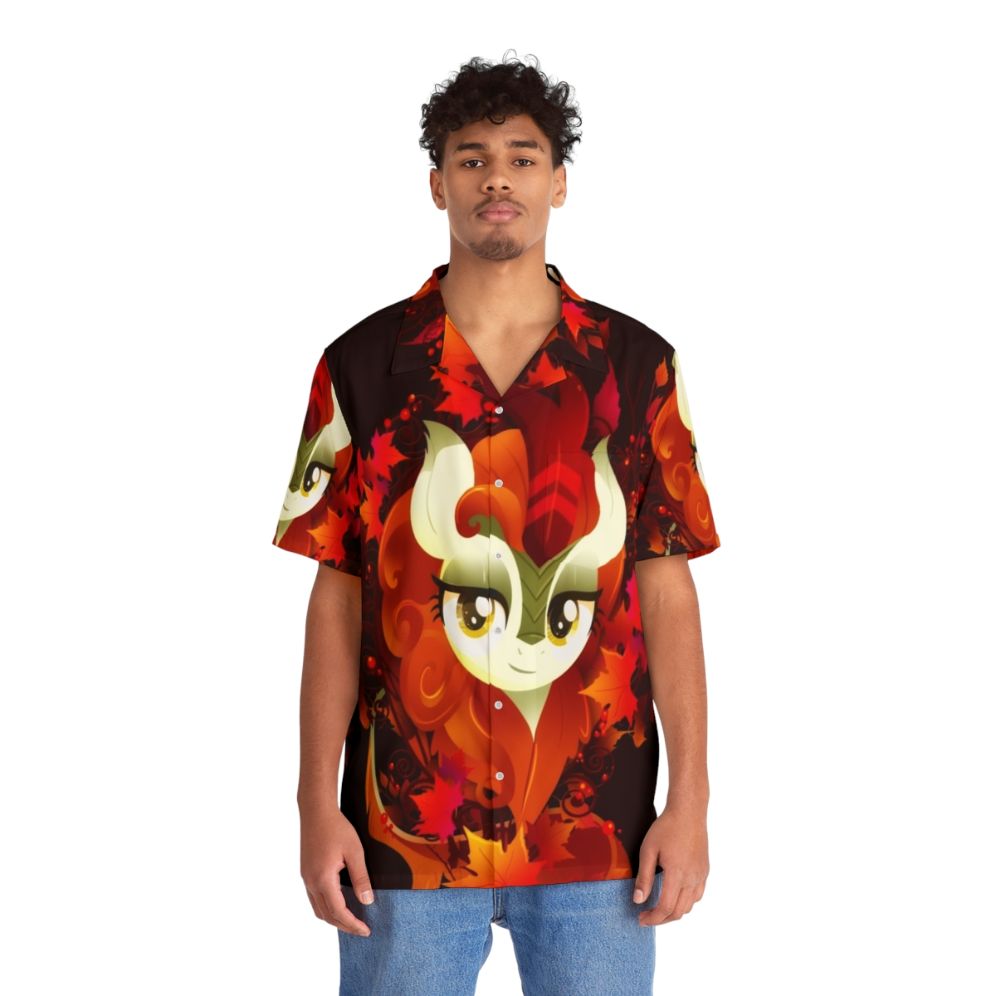 Autumn Blaze Qirin Hawaiian Shirt with Tropical Leaves Pattern - People Front