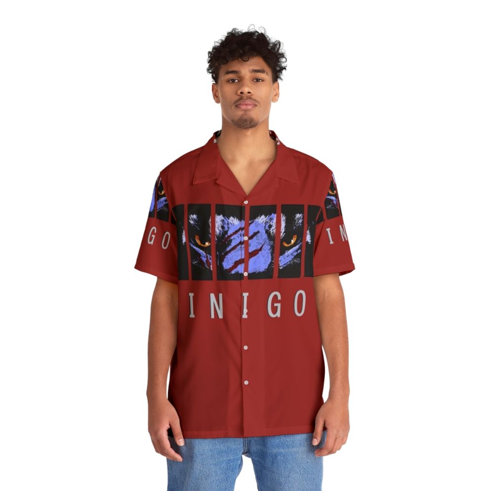 Inigo Caged Hawaiian Shirt with Khajiit Design - People Front