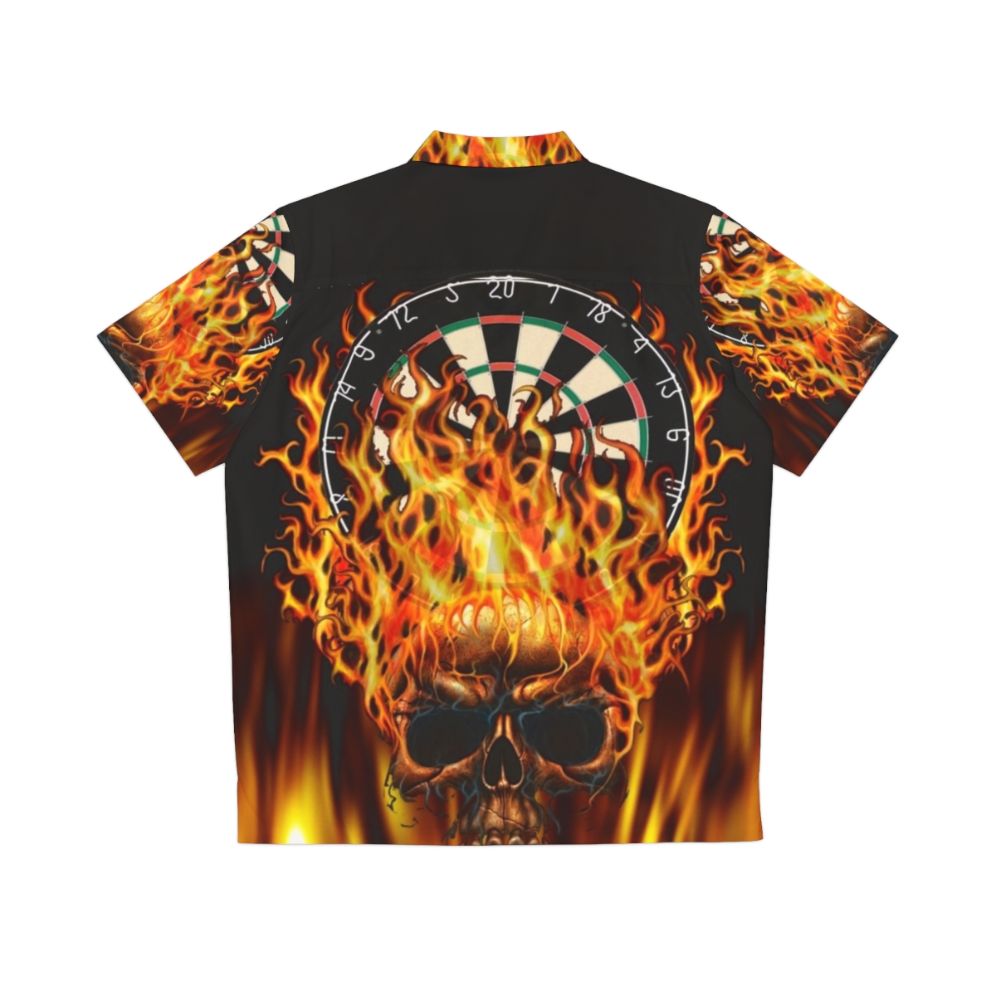 Flaming skull dartboard Hawaiian shirt with fire print and skull design - Back