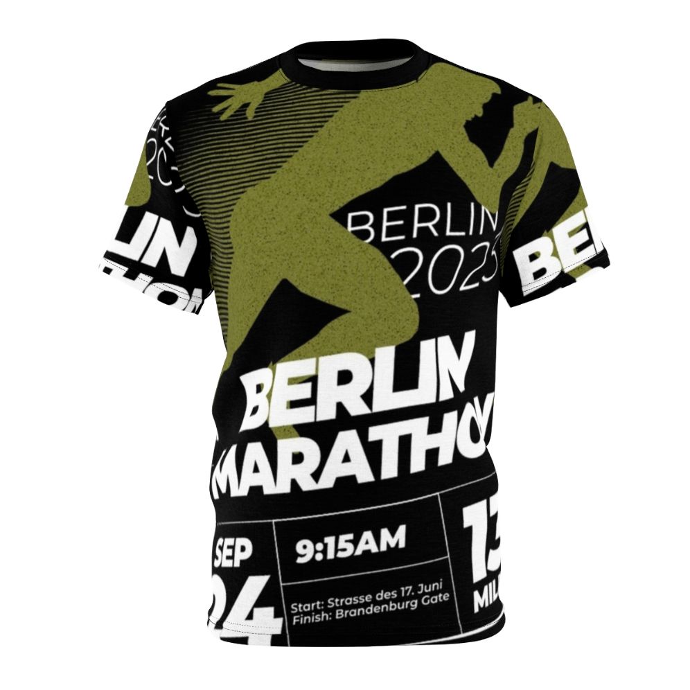 Berlin Marathon 2023 AOP T-shirt, featuring a runner on a running trail